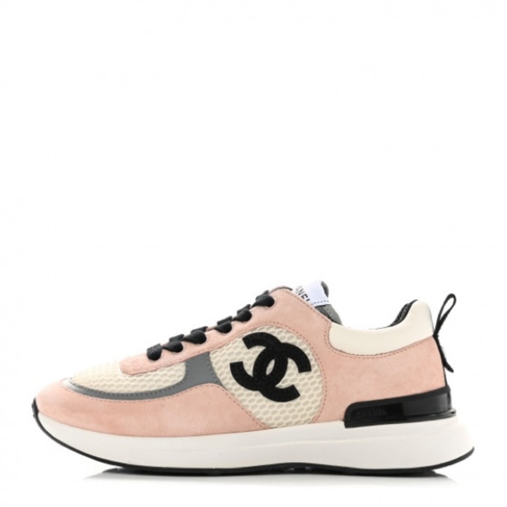 ⭐️ SOLD ⭐️ NEW Authentic Chanel Pink Mesh Suede Calfskin Leather CC Sneakers